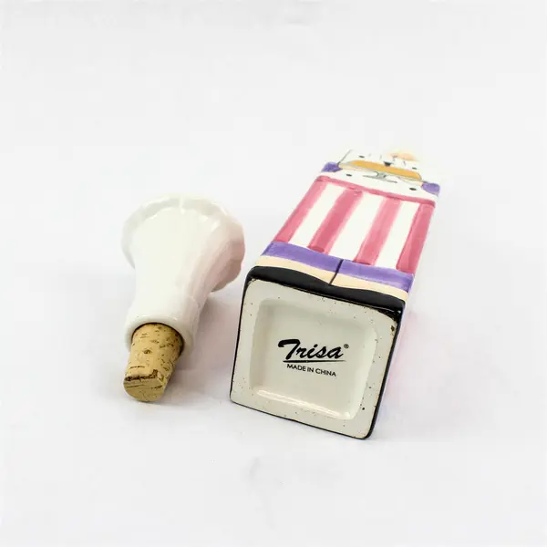 Trisa Cute French Chef Painted Ceramic Oil/Vinegar Bottle Dispenser W/ Top 13"