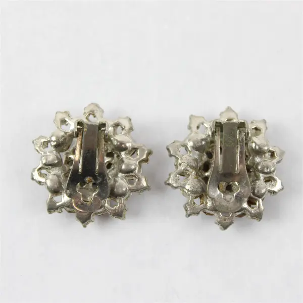 Pair of Vintage Faux Ruby & Diamond Cluster Clip-on Earrings 