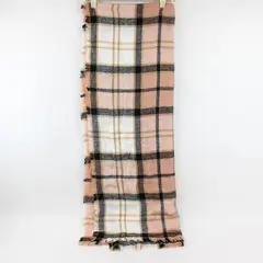 MIXIT Pink Brown Black and White Plaid Fringed Scarf 29" x 80"