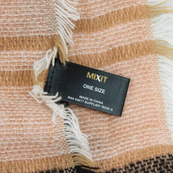 MIXIT Pink Brown Black and White Plaid Fringed Scarf 29" x 80"