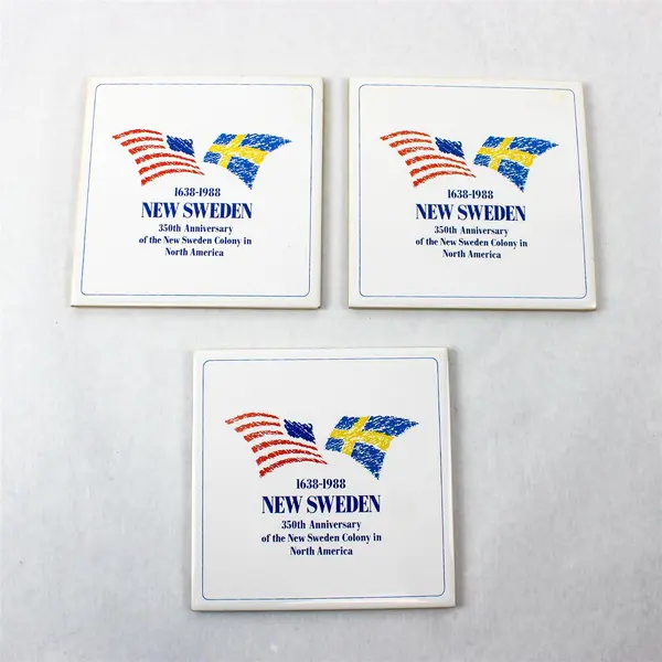 Set of 3 Berggren Originals New Sweden 350th Anniversary Ceramic Tiles