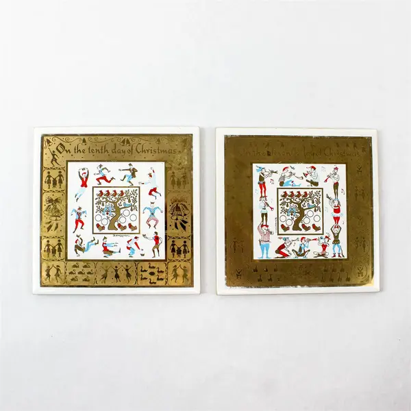 Twelve Days of Christmas Ceramic Tiles - 10th & 11th Days