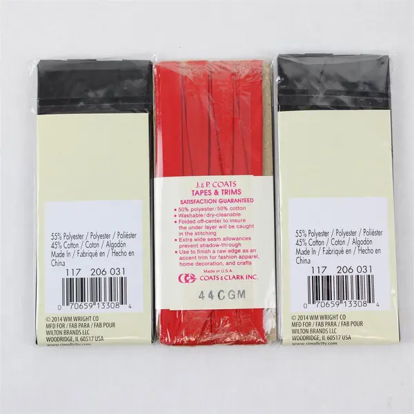 Lot of 3 Packages of Bias Tape Extra Wide Double Fold Black & Red