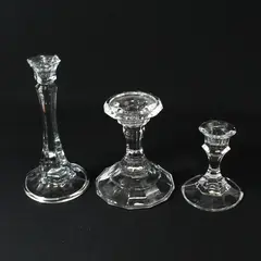 Lot of 3 Mismatched Crystal Taper Candle Holders