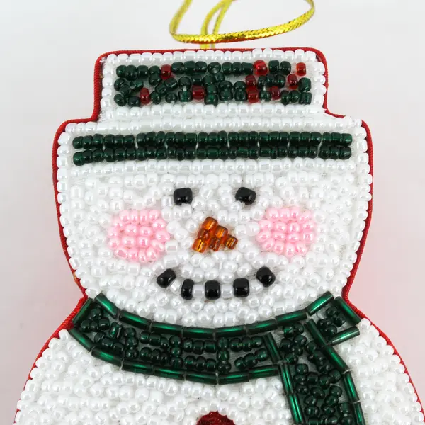 2002 See's Candy Red Silk Beaded Snowman Candy Box