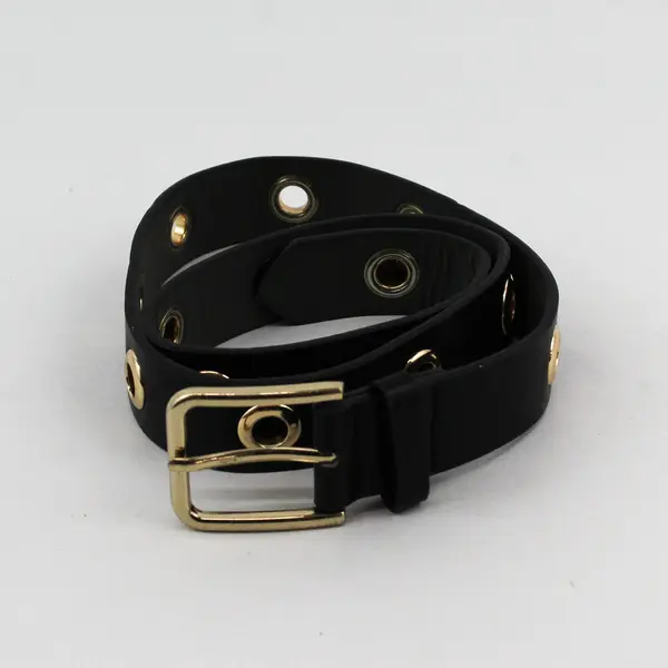 Men's Black Leather Belt With Brass Grommets 37"