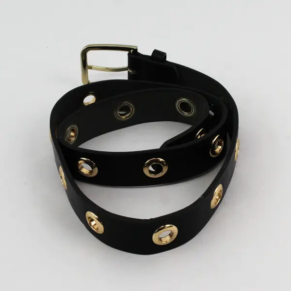 Men's Black Leather Belt With Brass Grommets 37"