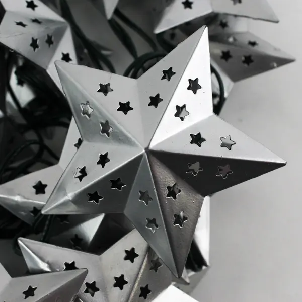 Threshold Solar String Lights Silver Metal Pierced Stars Untested