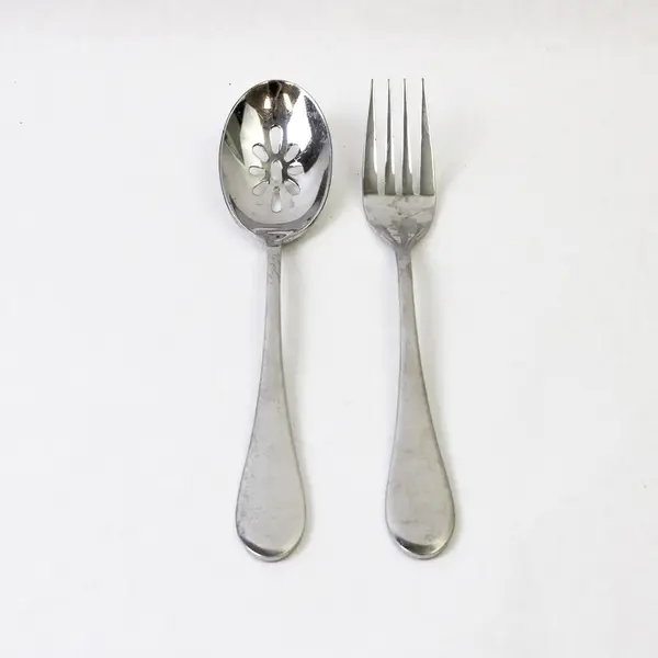 Lot of 2 Oneida Icarus Stainless Serving 1 Pierced Tablespoon & 1 Solid Fork