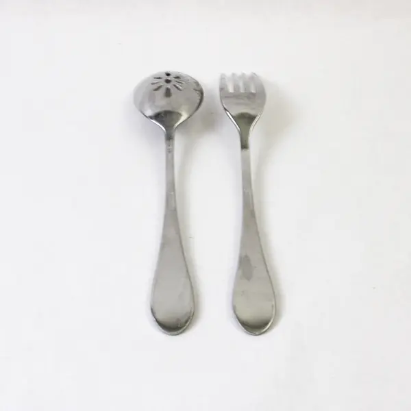 Lot of 2 Oneida Icarus Stainless Serving 1 Pierced Tablespoon & 1 Solid Fork
