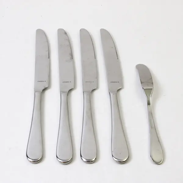 Lot of 5 Oneida Icarus Stainless Flatware 4 French Solid Knives + Butter