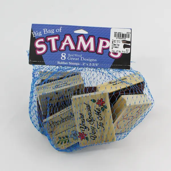 NEW Big Bag of Stamp Set of 8 Wooden Rubber Stamps 2" x 2-3/4"