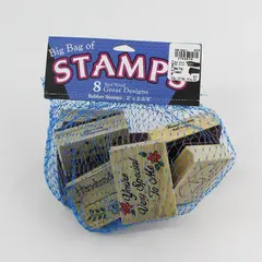 NEW Big Bag of Stamp Set of 8 Wooden Rubber Stamps 2" x 2-3/4"