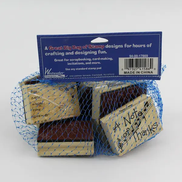NEW Big Bag of Stamp Set of 8 Wooden Rubber Stamps 2" x 2-3/4"