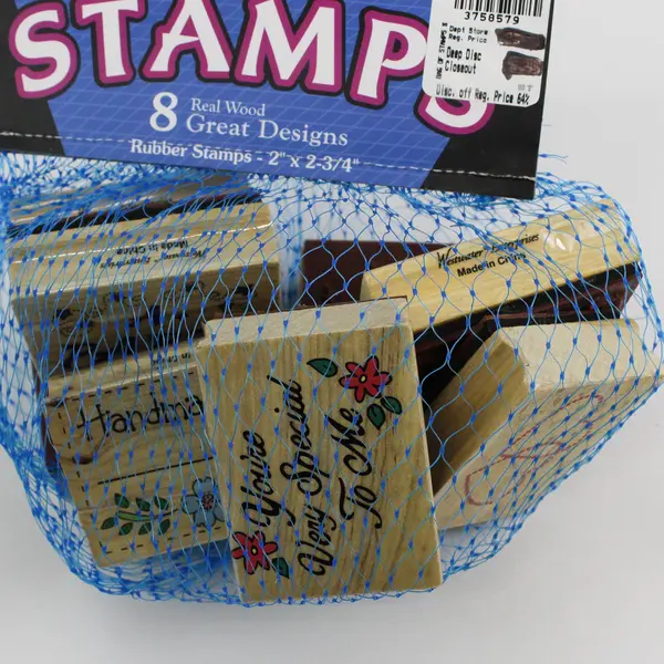 NEW Big Bag of Stamp Set of 8 Wooden Rubber Stamps 2" x 2-3/4"