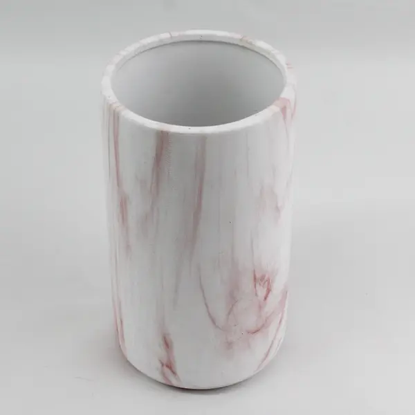 8 Inch White Pink Marbled Ceramic Vase Made In China