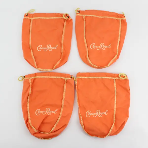 Lot Of 4 Crown Royal 9" Orange  Bags with Drawstrings