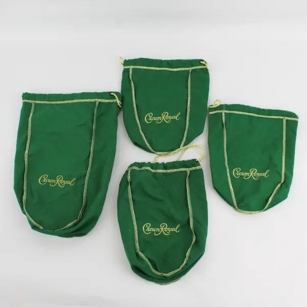 Lot Of 4 Crown Royal 9" And 13" Green  Bags with Drawstrings