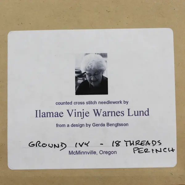Framed Ground Ivy Counted Stitch Needlework by Ilamae Vinje Warnes Lund
