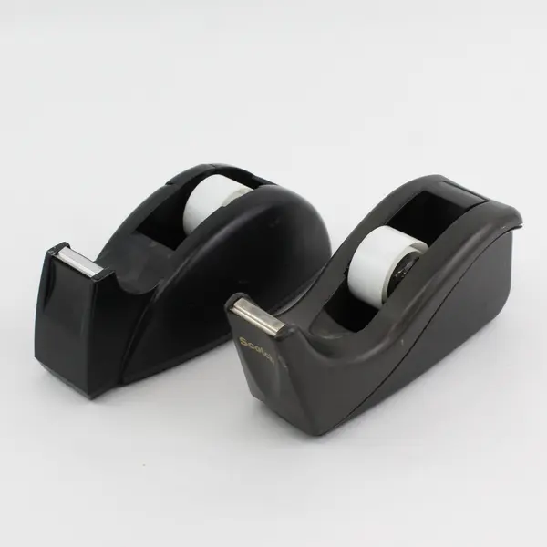 Lot of 2 Black Desk Tape Dispensers, one C60 Scotch, 0.12" Wide Tape