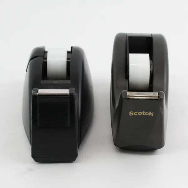 Lot of 2 Black Desk Tape Dispensers, one C60 Scotch, 0.12" Wide Tape
