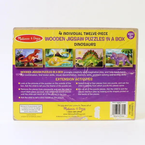 Melissa & Doug Wooden Kids' Jigsaw Puzzles In A Box 12pcs 4/pkg-Dinosaurs