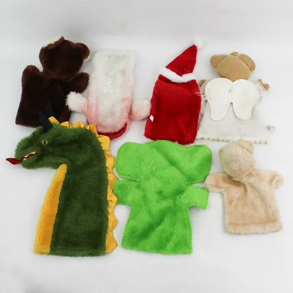 Lot of 7 Vintage 1960s-70s Hand Puppets Animals, People, Dragon