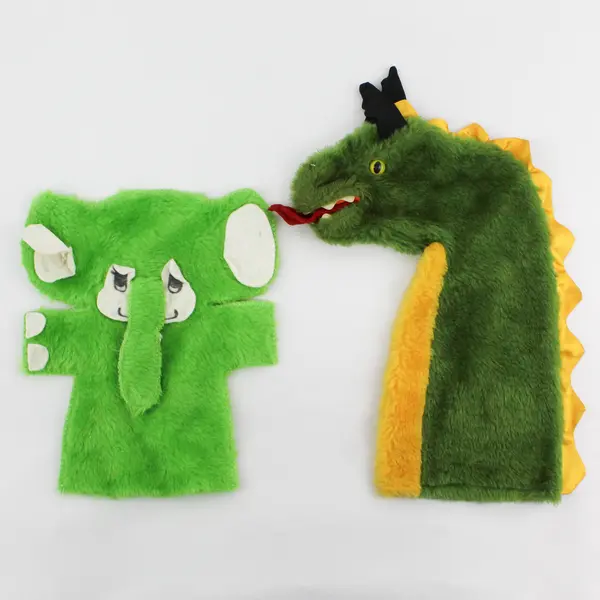 Lot of 7 Vintage 1960s-70s Hand Puppets Animals, People, Dragon