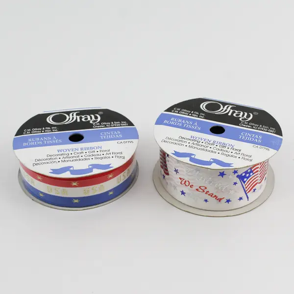 Lot of 2 USA Patriotic Flag 1.6" & 1.0" Wide Woven Ribbon, #CA 07795