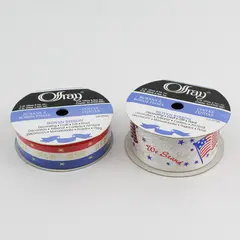 Lot of 2 USA Patriotic Flag 1.6" & 1.0" Wide Woven Ribbon, #CA 07795