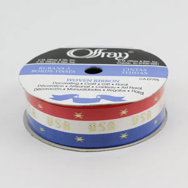 Lot of 2 USA Patriotic Flag 1.6" & 1.0" Wide Woven Ribbon, #CA 07795
