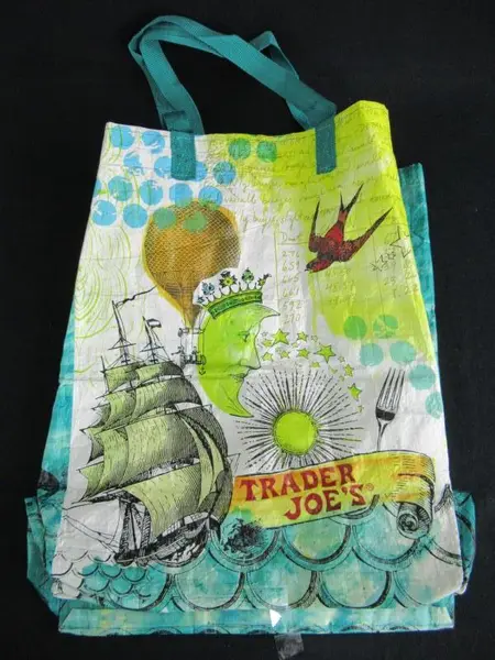 Trader Joe's Reusable Shopping Bag Multicolor Sea Boat Hot Air Balloon Handles