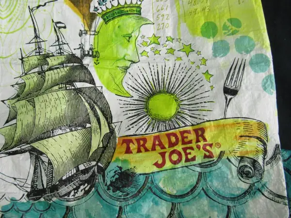 Trader Joe's Reusable Shopping Bag Multicolor Sea Boat Hot Air Balloon Handles