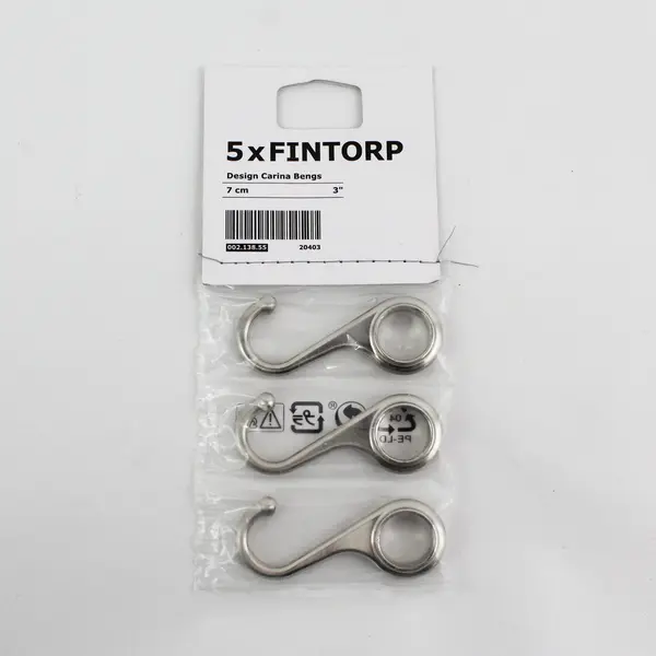 Ikea FINTORP Design Carina Bengs Hooks 3" Silver Kitchen Bath Rod Steel Pkg Of 3