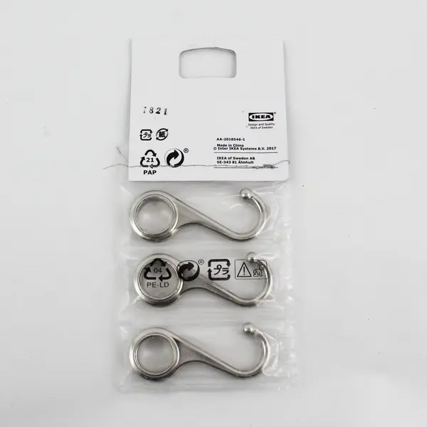 Ikea FINTORP Design Carina Bengs Hooks 3" Silver Kitchen Bath Rod Steel Pkg Of 3