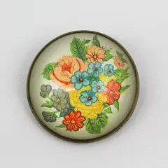 Antique Dome Glass Bridle Rosette Pinback Floral Brooch Pin Flowers Roses Button