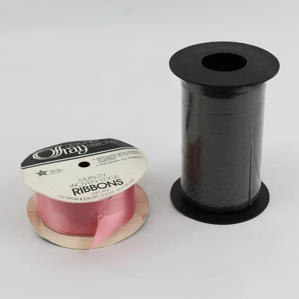 Lot of 2 Spools of Vintage Curling Ribbon Berwick/Offray Black & Pink, 1 New