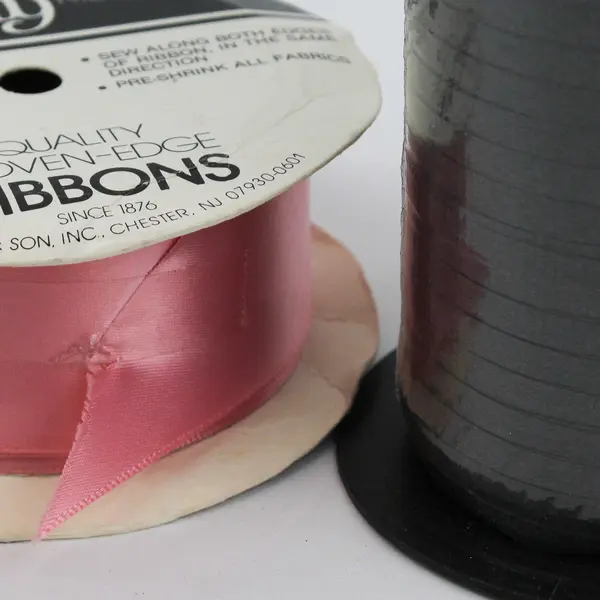 Lot of 2 Spools of Vintage Curling Ribbon Berwick/Offray Black & Pink, 1 New