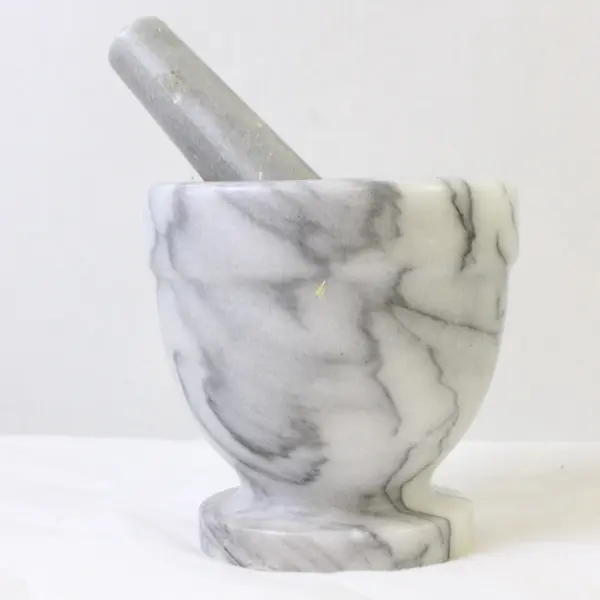 Set Of 2 Unbranded Small White/Gray Marble 4.25" Tall Mortar And Pestle Set