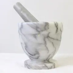 Set Of 2 Unbranded Small White/Gray Marble 4.25" Tall Mortar And Pestle Set