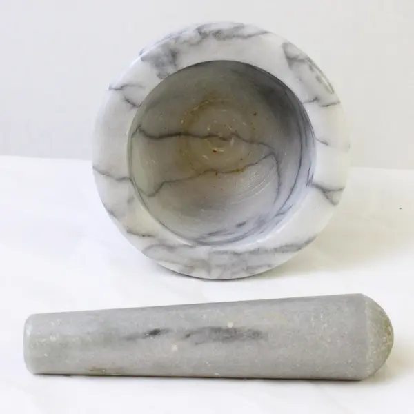 Set Of 2 Unbranded Small White/Gray Marble 4.25" Tall Mortar And Pestle Set