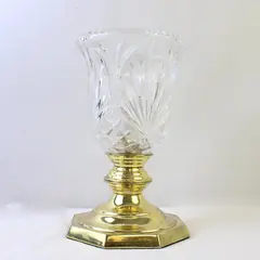 Vintage Unbranded Glass & Brass Table Lamp 8.5" Tall 6" Diameter (Tested/Works)