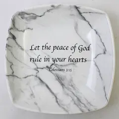 Everson Designer's Choice By Coventry Marble Print "Col 3:15" Square Bowl 8"