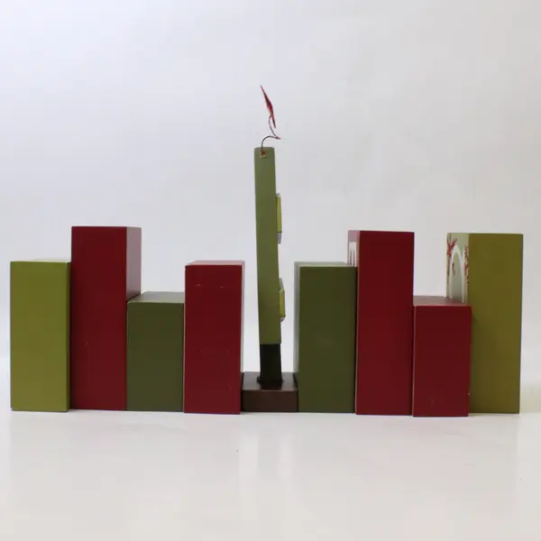Set of Decorative Wooden Christmas Blocks W/Tree Holiday Collectible