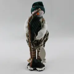 Snowman Figurine with Fishing Pole Holiday Decor Collectible 9.5in