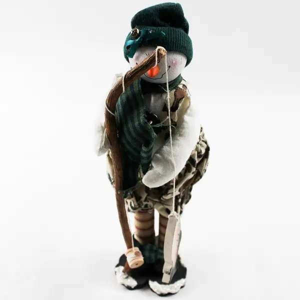 Snowman Figurine with Fishing Pole Holiday Decor Collectible 9.5in