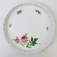 Christineholm Rose Pattern White With Pink Floral Ceramic Quiche Dish 10"
