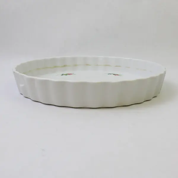 Christineholm Rose Pattern White With Pink Floral Ceramic Quiche Dish 10"