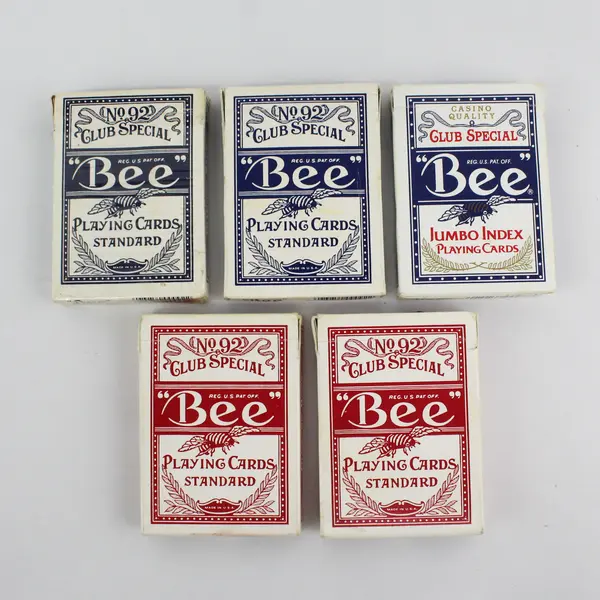 Lot of 5 Decks of Bee No. 92 Club Special Standard Playing Cards 