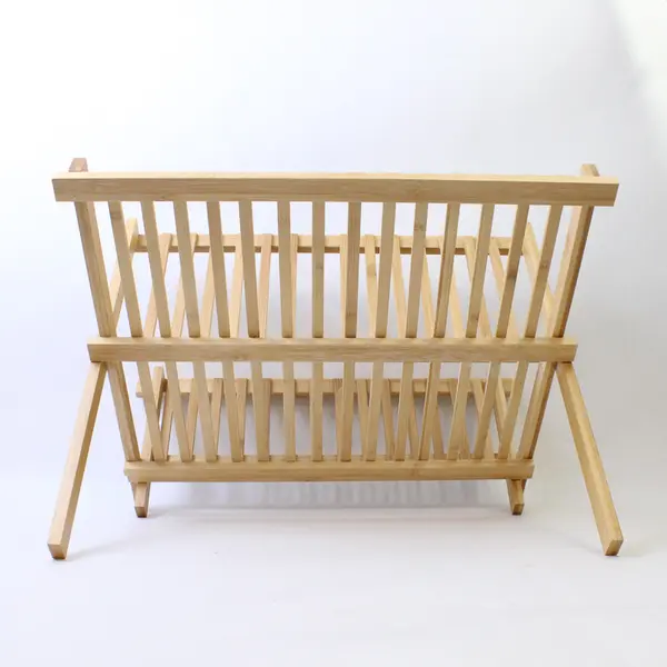Folding Bamboo Dish Drying Rack Countertop Fold-Flat Plate & Cup Organizer